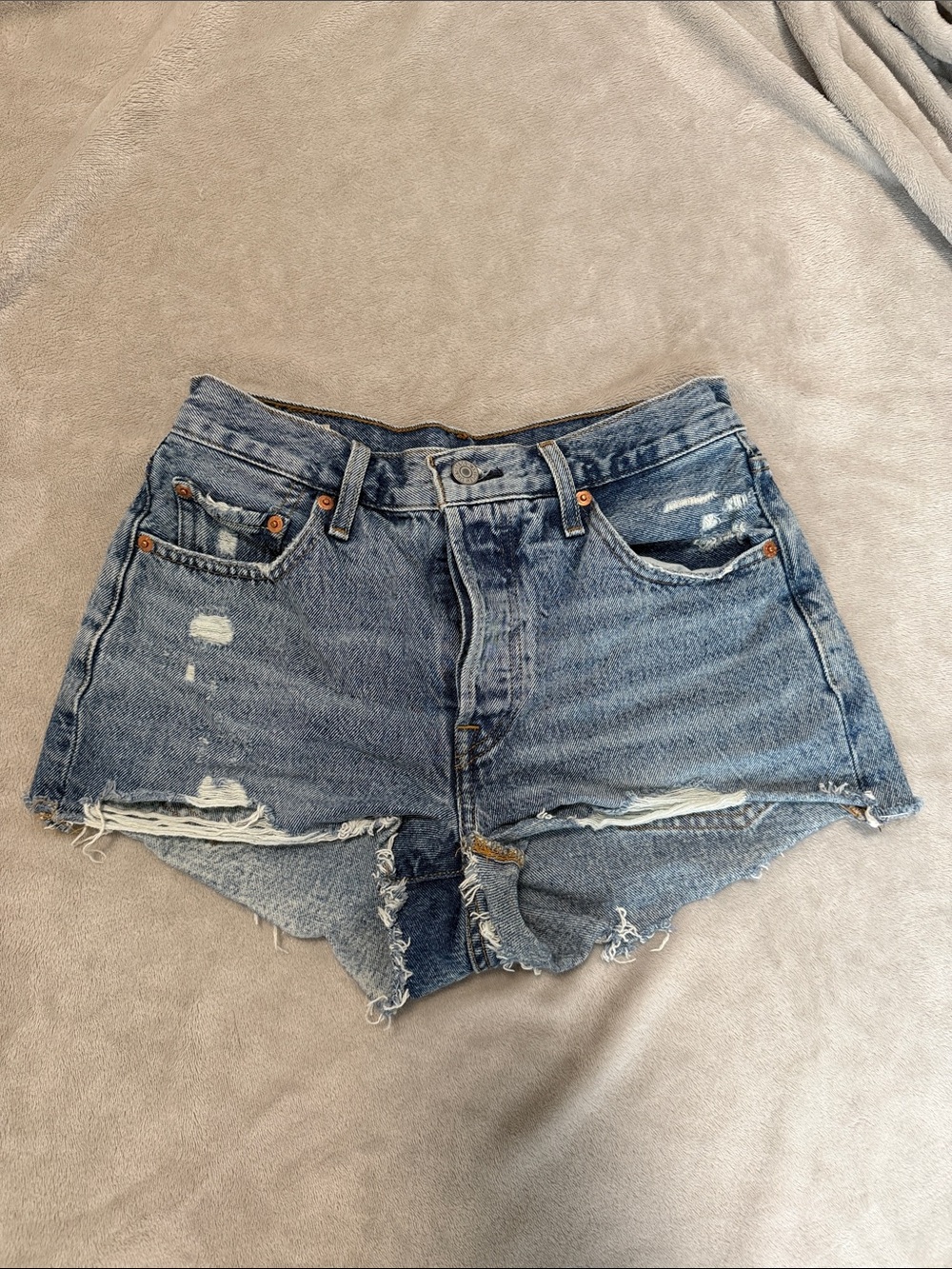 Levi's Blue Distressed High-Rise Denim Cutoff Shorts